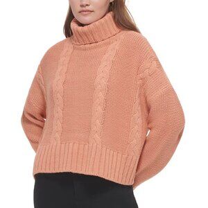 CALVIN KLEIN Jeans Cable Knit Turtleneck Long Sleeve Sweater Tan L Large